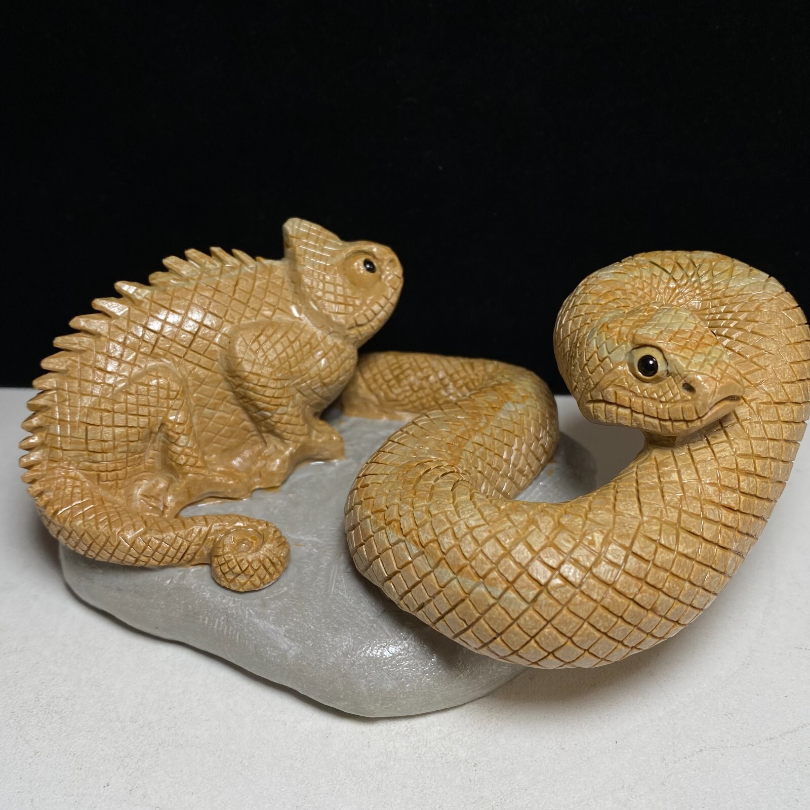 Natural Crystal Mineral Specimen Songhua Stone Handcarved Chameleon and Snake