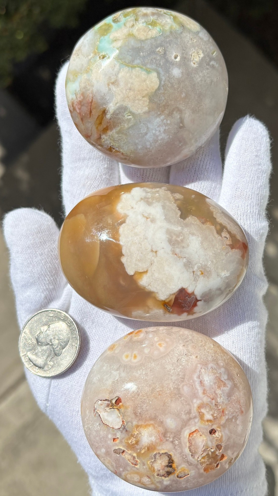 USA SALE 3/4Lb 367g LOT 3 FLOWER BLOSSOM AGATE PALMSTONES Palm Stones Stone