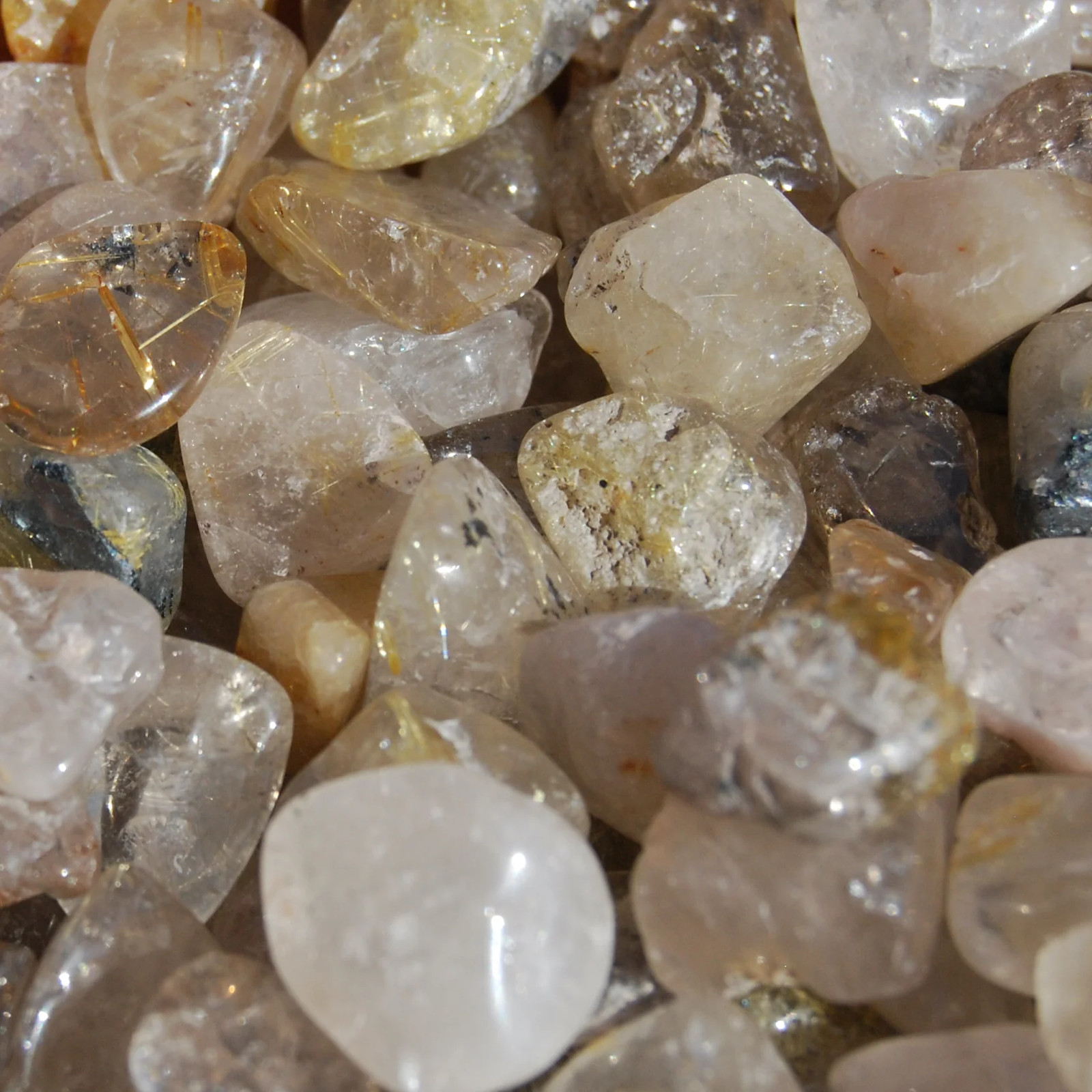 10pcs Golden Rutile Quartz Crystal Tumbled Stones, Extra Small Gold Rutilated Qu