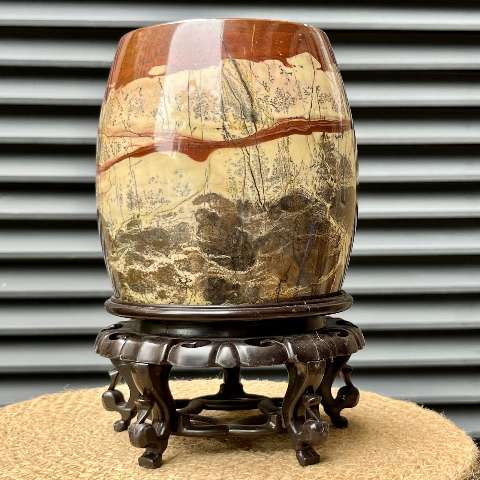 4.7 lb Polished Landscape Stone Vase w/ Stand Crystal Mineral Home Office Decor
