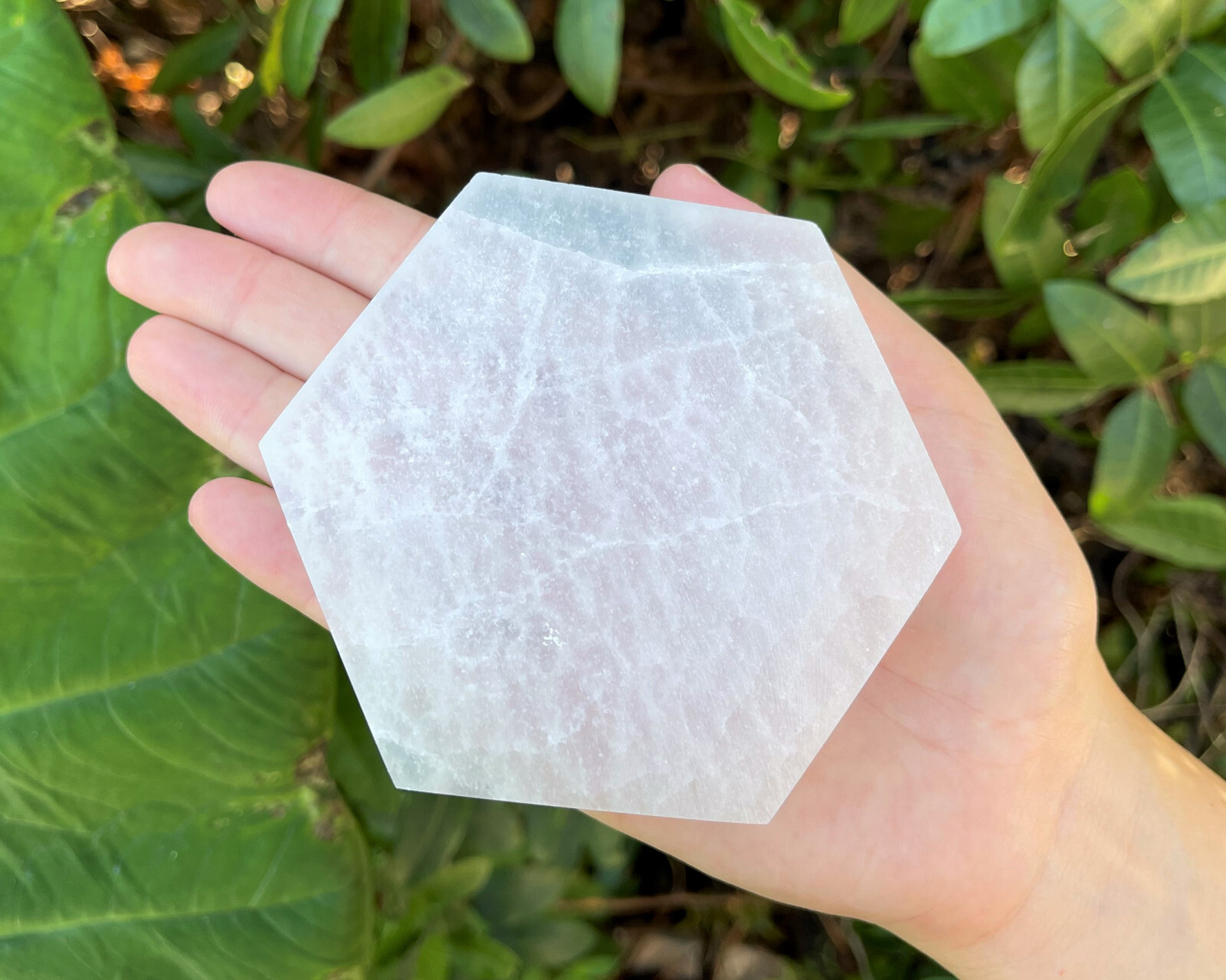 Polished Selenite Charging Station, Hexagon: Choose 3″, 4″ or 6″ (Cleansing)