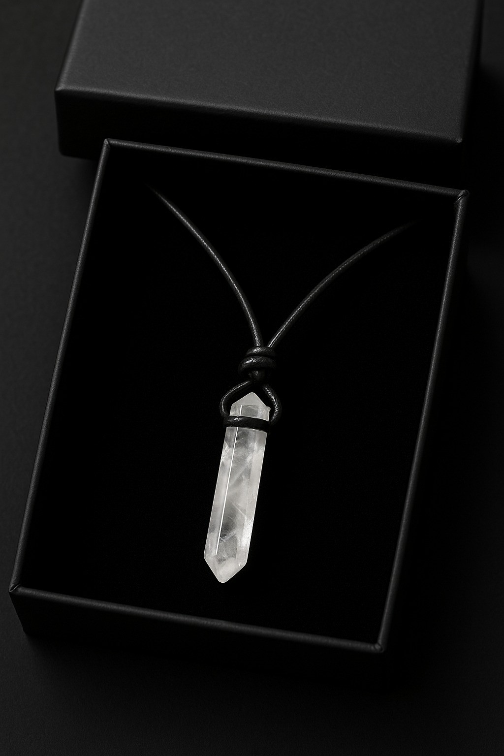 Men’s Clear Quartz Crystal Necklace: Black Cord Pendant, Energy & Clarity Gift