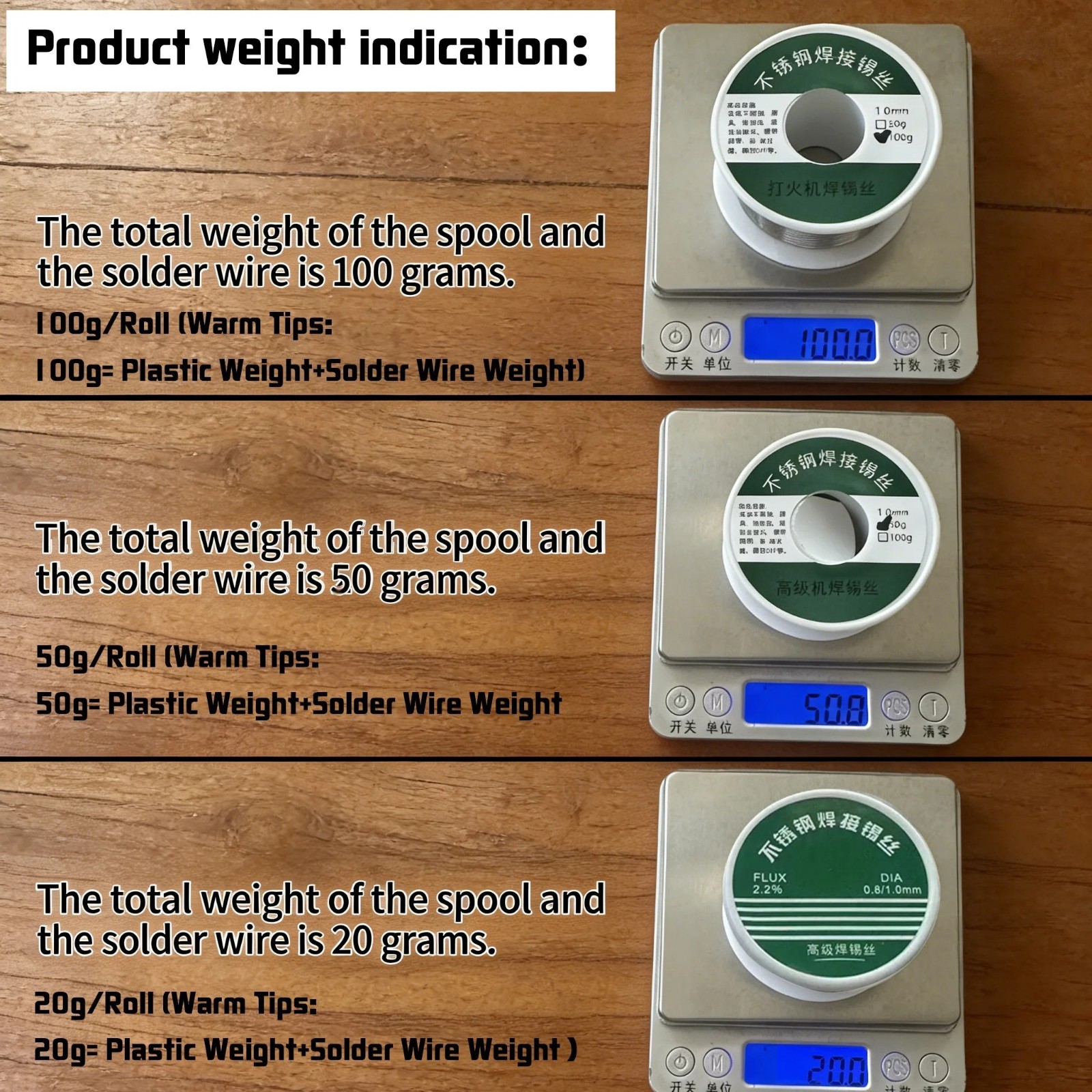 0.8mm 1.0mm Rosin Core Solder Wire 20g 50g 100g No Clean Flux 2.0%