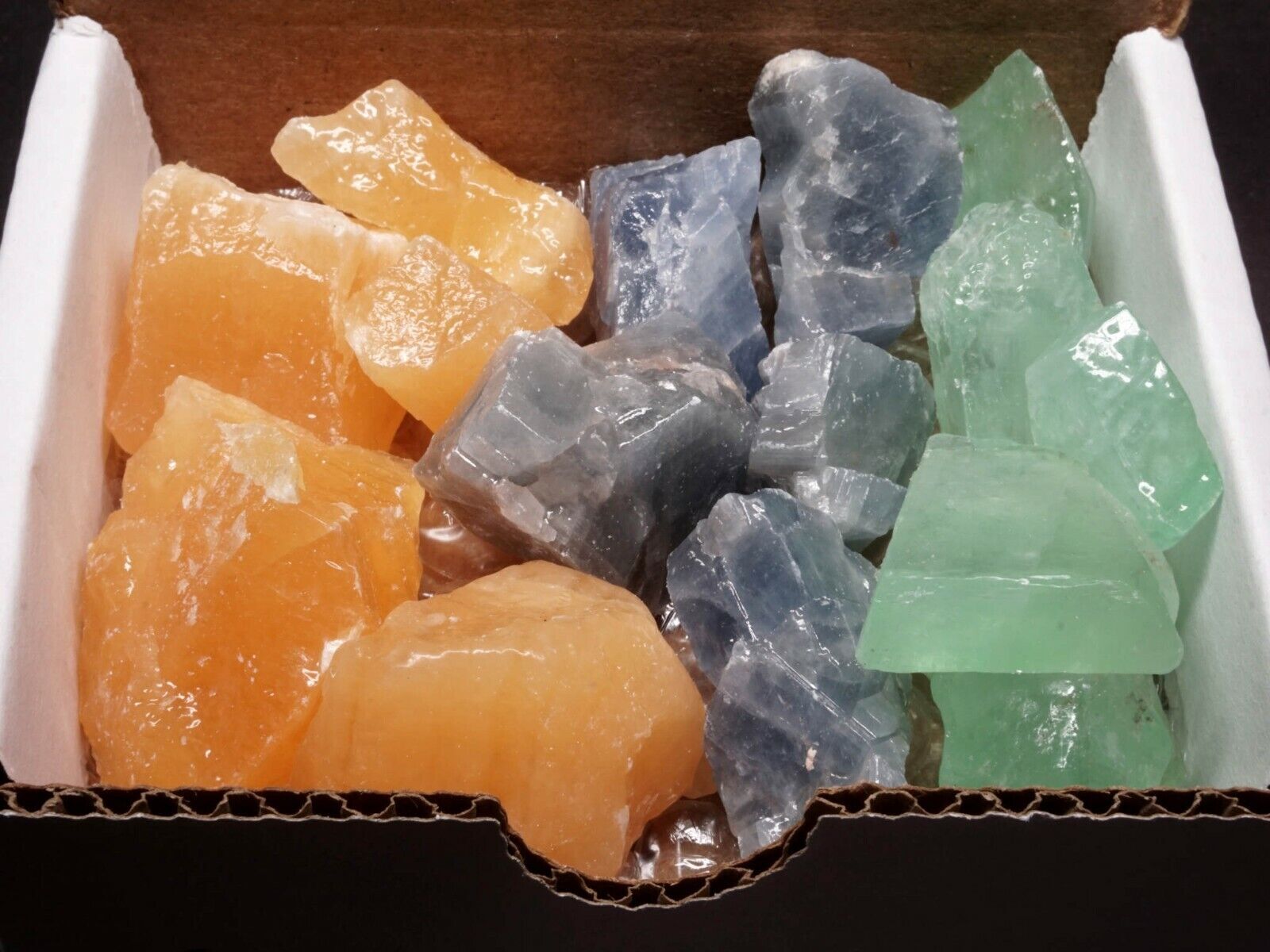 Calcite Mix 1 Pound Blue Orange And Green Natural Calcite Crystal Chunks