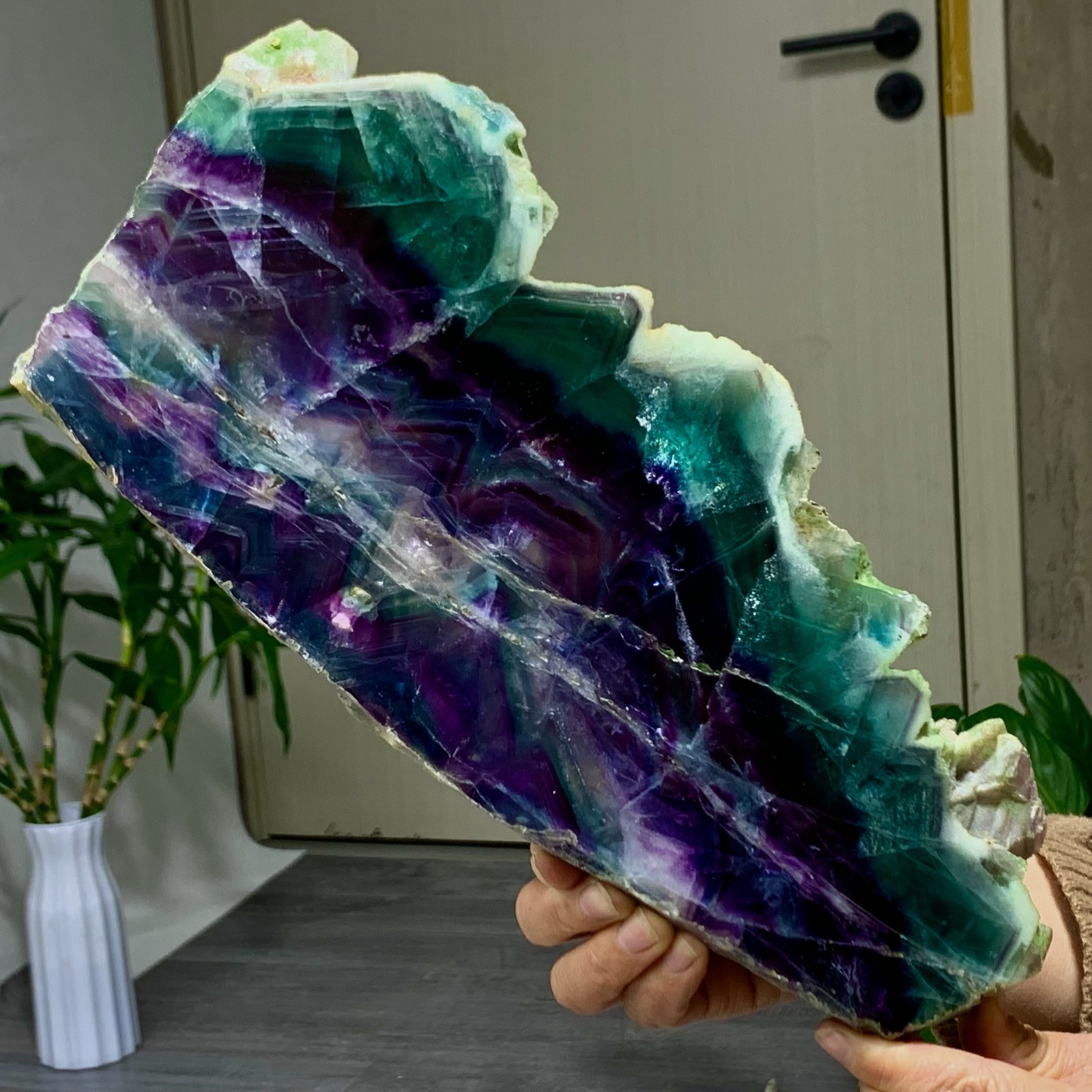 5.4LB Natural colored fluorite slice quartz crystal flake mineral specimen