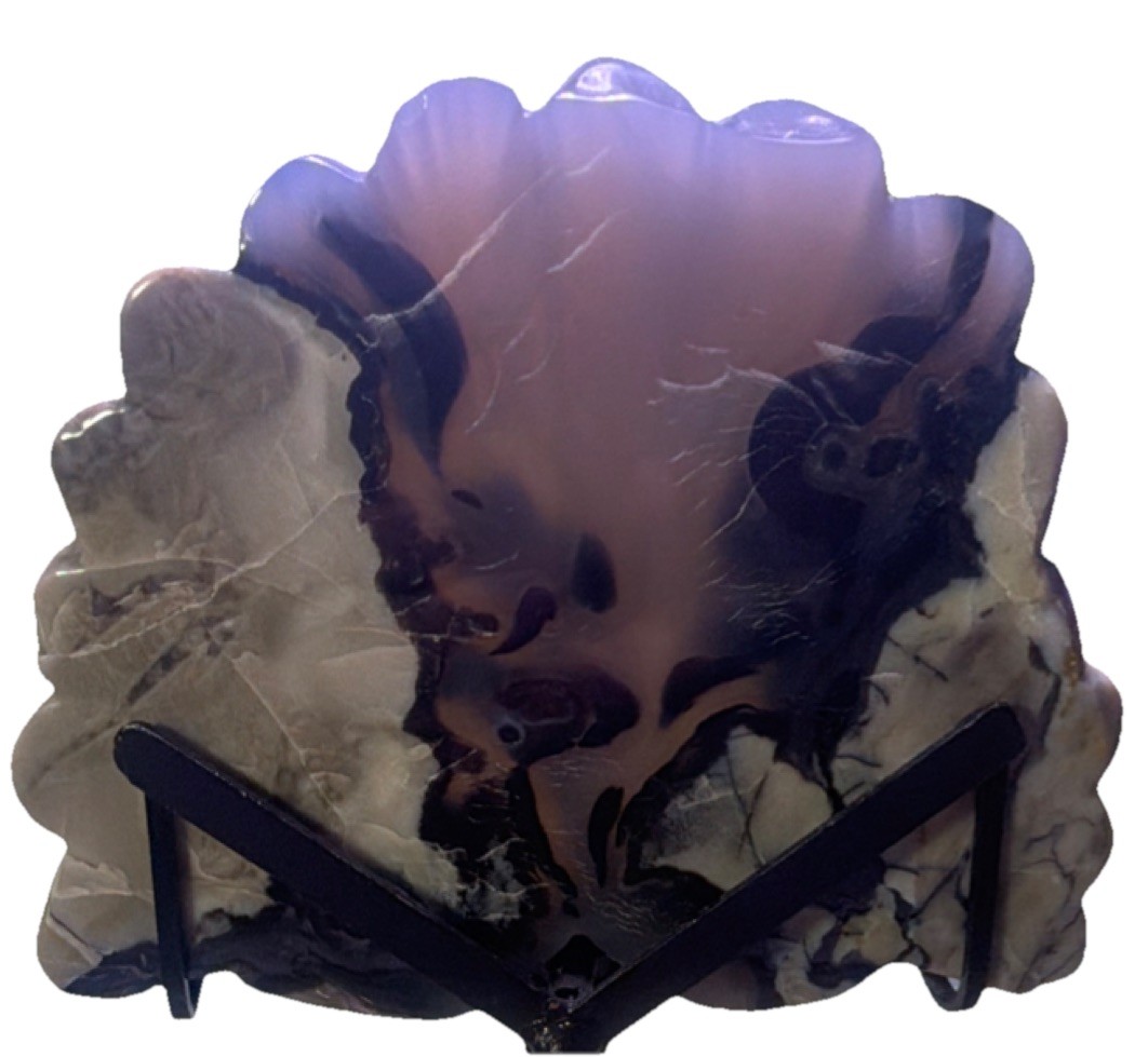 Volcano agate Peacock, Crystal Stone on a stand UV active ￼