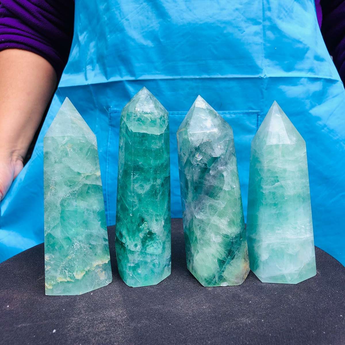 4.84LB 4pc Natural fluorite quartz obelisk crystal tower point healing decor