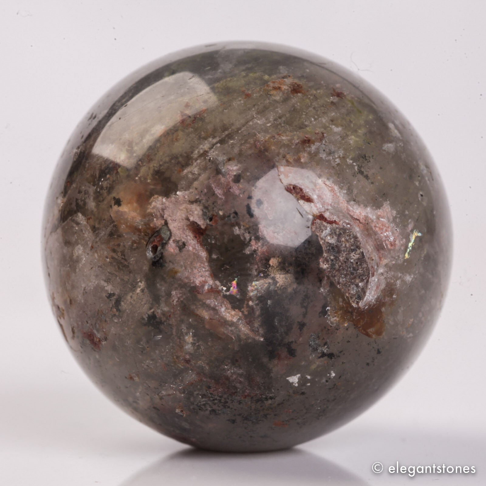 53g34mm Natural Garden/Phantom/Ghost/Lodolite Quartz Crystal Sphere Healing Ball