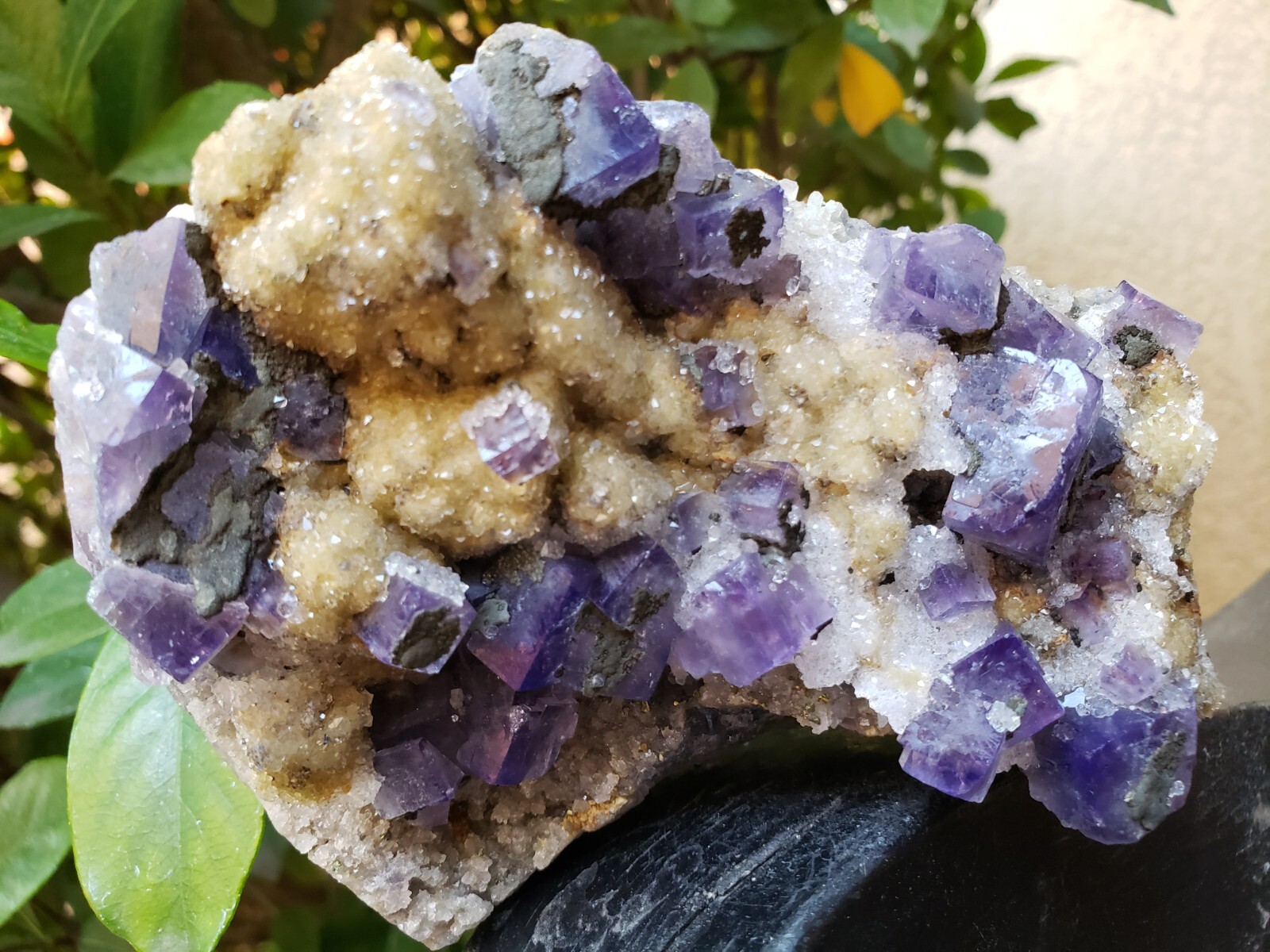Nigerian Daylight Color-Changing Purple-Grayish Fluorite Quartz Crystal Pyrite