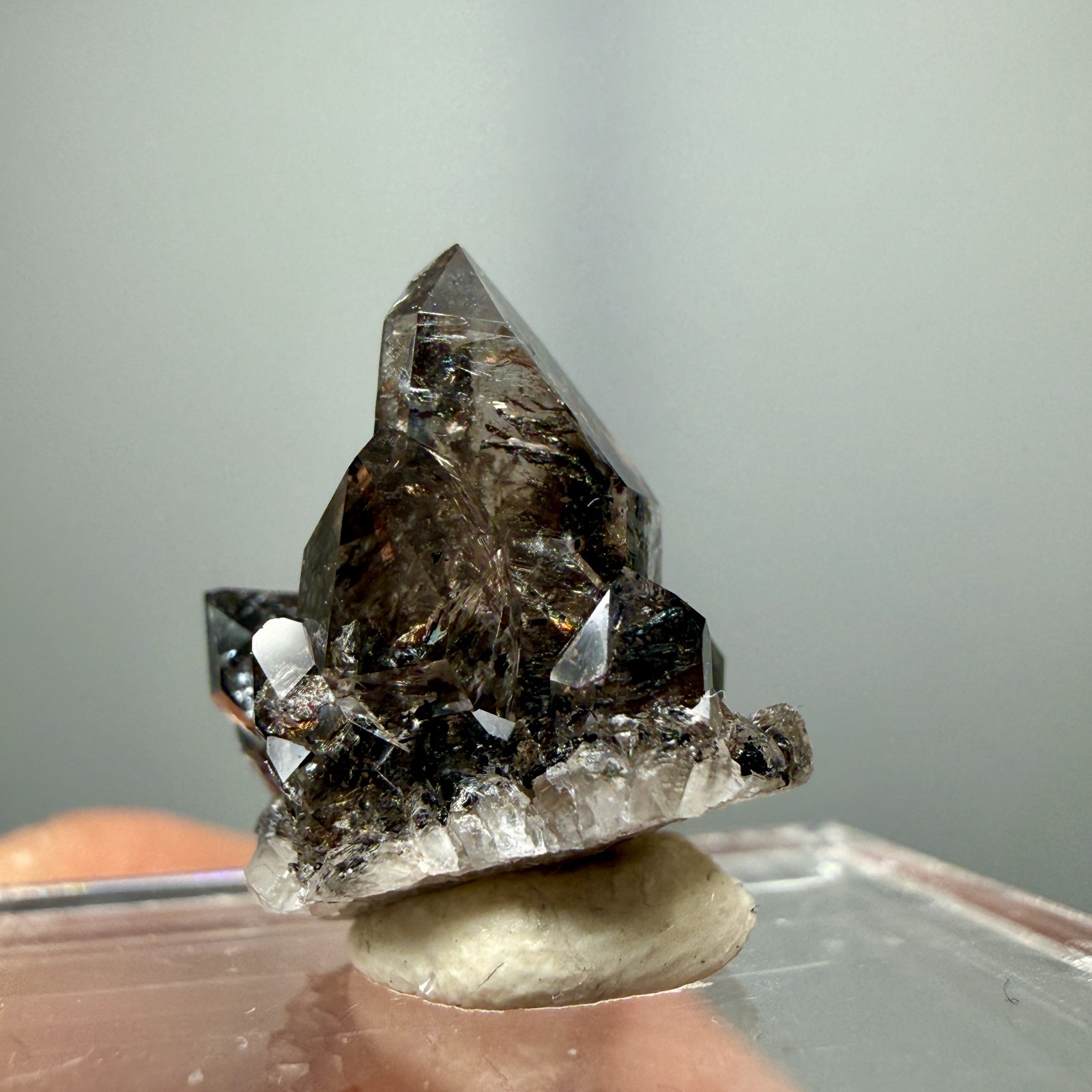 Herkimer Diamond Perched on Rare Black Druze, Gem Points w/ Phantoms
