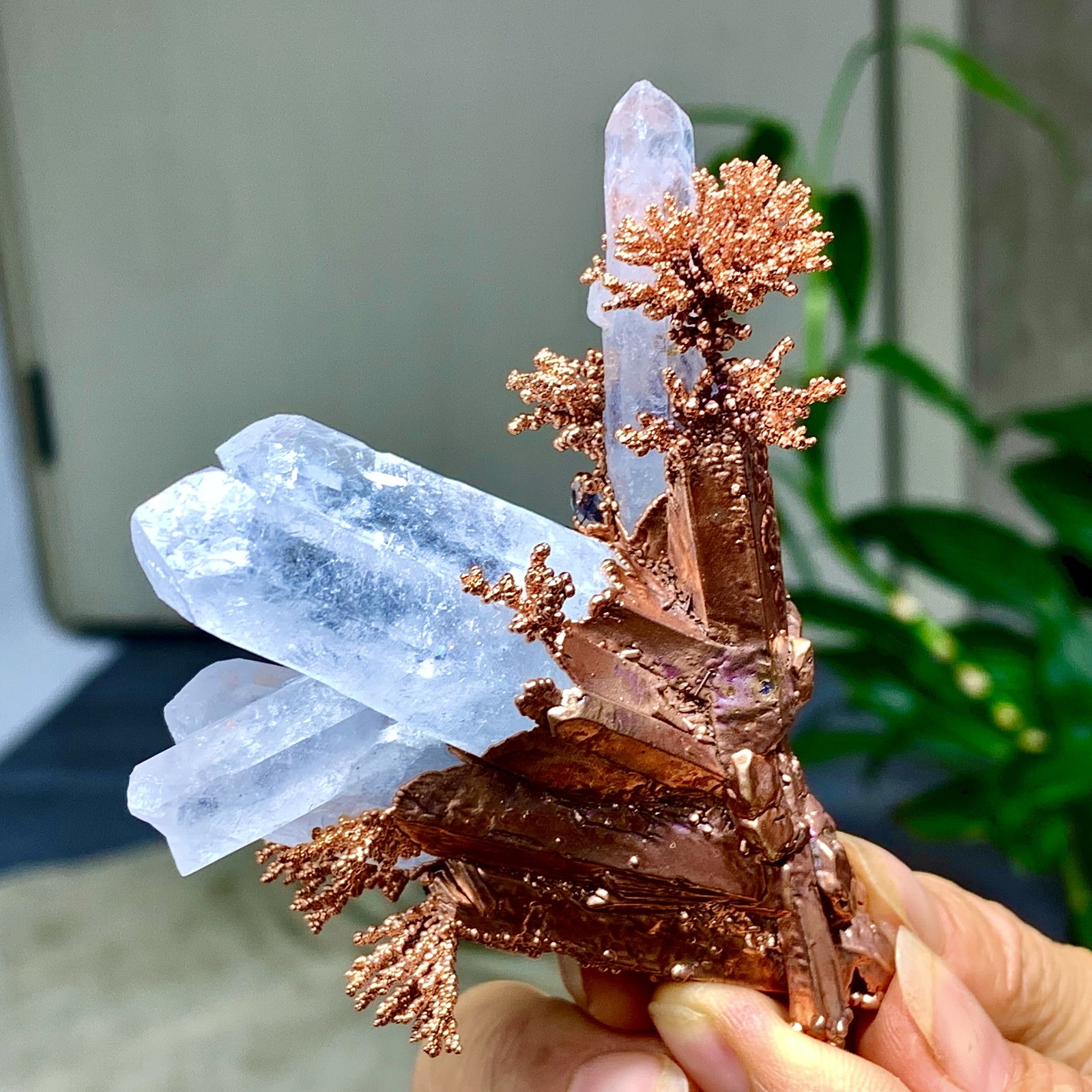 102G Rare!! iridescent Native Copper with white quartz crystal mineral-symbiosis