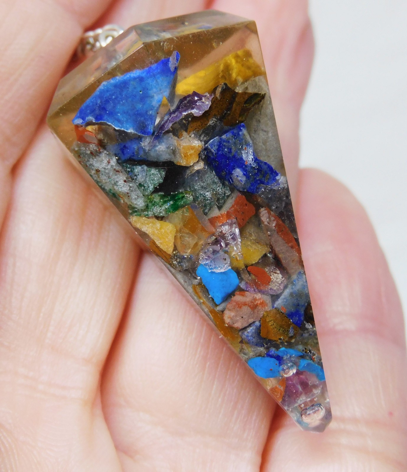 Resin Pendulum with Natural Stones & Crytal ball holder with silver chain