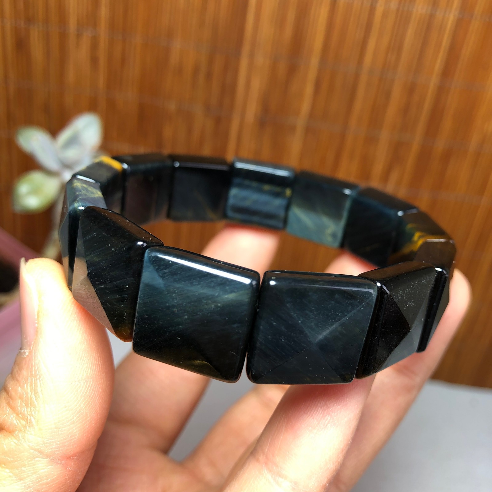 Natural Tiger’s Eye Stone Bracelet Brown Gemstone Stretch Bracelet Handmade 3693