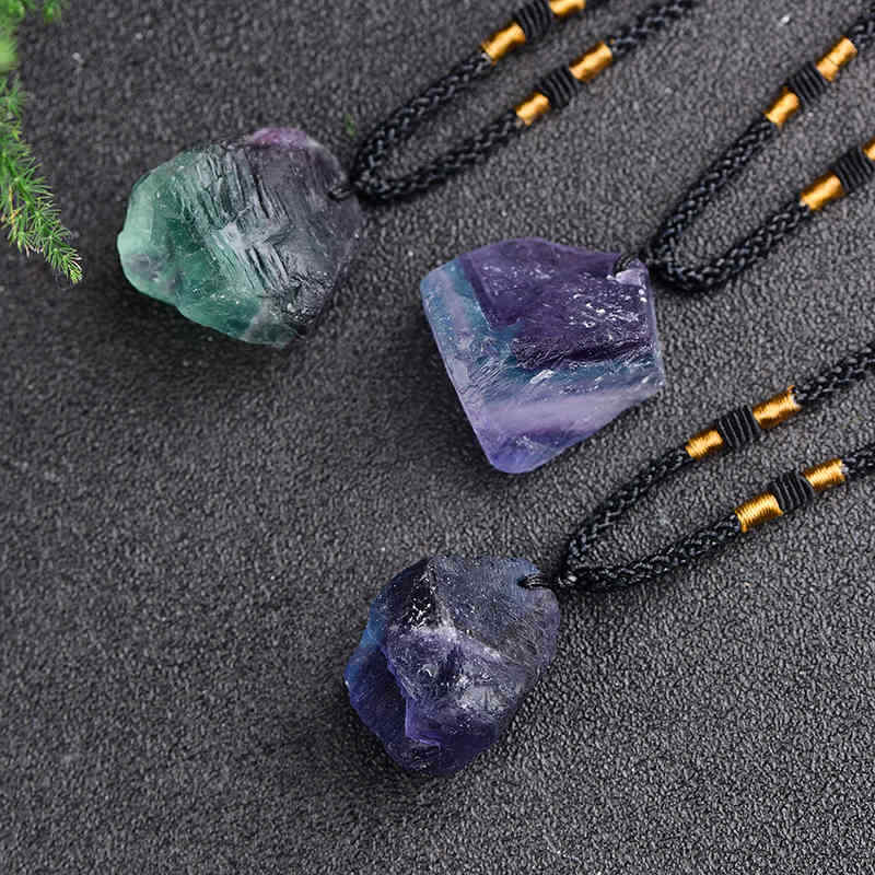 Natural Colorful Fluorite Stone Pendant Chakra Healing Quartz Necklace Reiki US