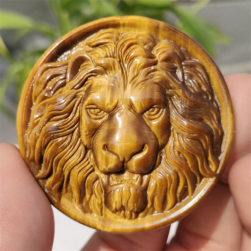 TOP!!! 2″ Natural Tiger’s eye Carved lion Face Quartz Crystal Skull Gift 1pc