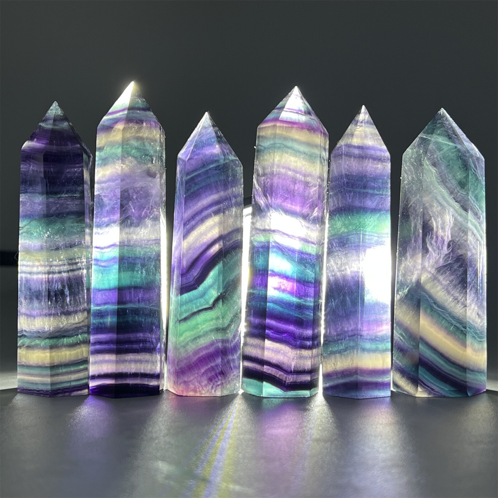 80g+ Natural Rainbow fluorite obelisk gem quartz crystal wand point healing 1pc