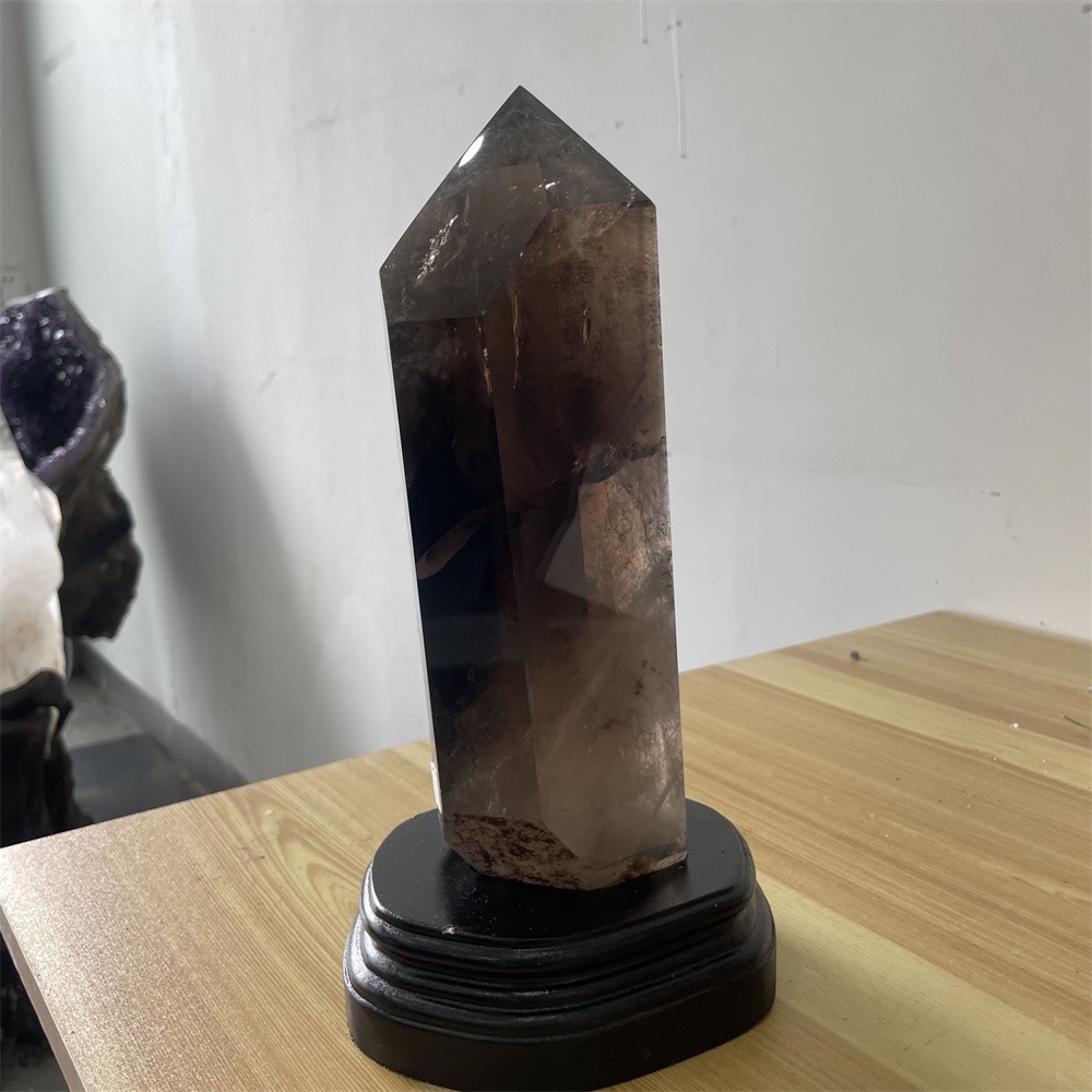5.5LB 10.6″ A++Natural Smoky Quartz Obelisk Tower Quartz Crystal Energy +Stand