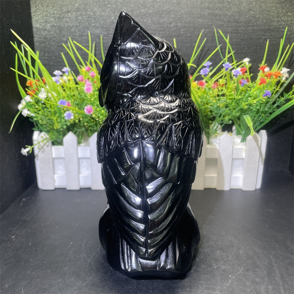5LB 8.2″Natural Black Obsidian Owl Crystal Healing Decor Ornament Hand Carved
