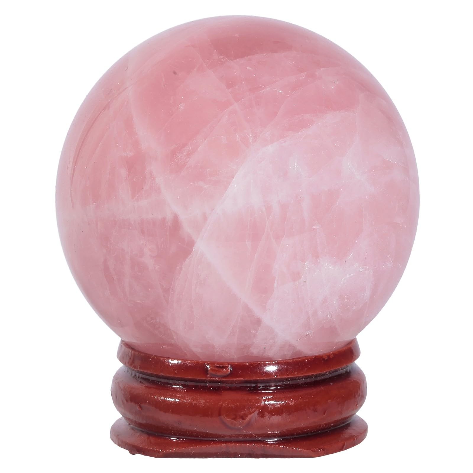SUNYIK Natural Rose Quartz Crystal Ball with Wood Stand, Polished Stone Pink