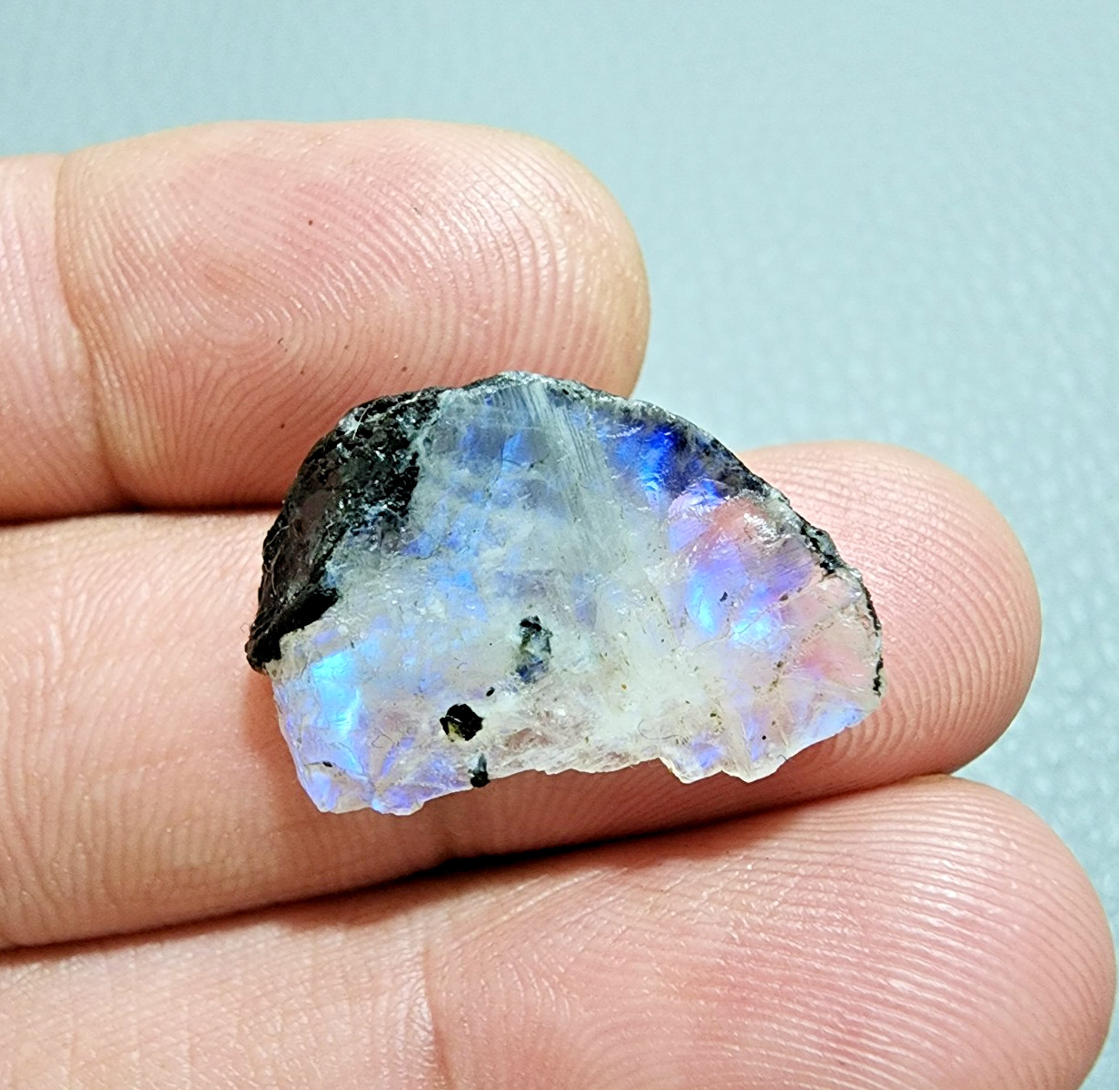 6 pcs Rare White Rainbow Moonstone Power Blue Fire Rough Loose Gemstone 21-24MM