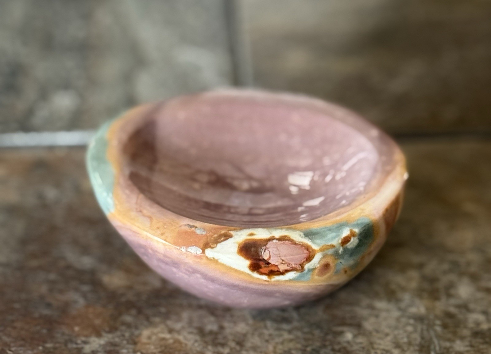Natural Polychrome Jasper Offering Bowl Polished Crystal Dish 3.5” Madagascar