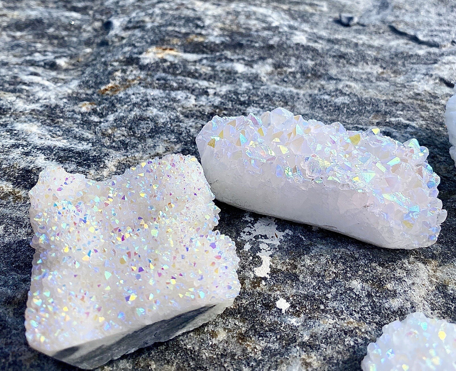 Natural Rainbow Angel Aura Quartz Cluster Titanium Geode Crystal Specimen Gift
