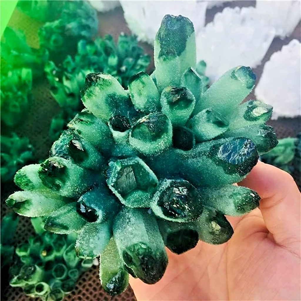 Natural Green Ghost Phantom Quartz Crystal Cluster Healing Crystal Specimen