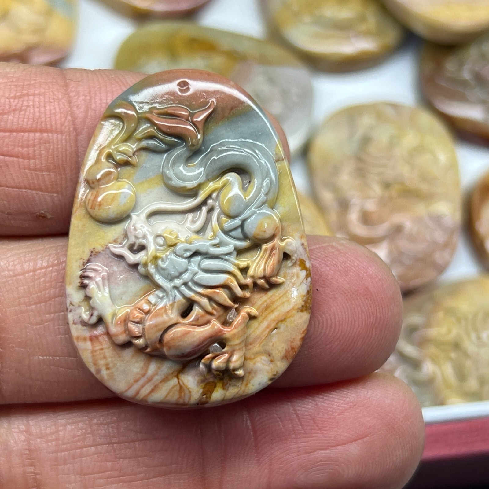 1PC Natural Ocean jasper Quartz Hand Carved Dragon Crystal Reiki Healing