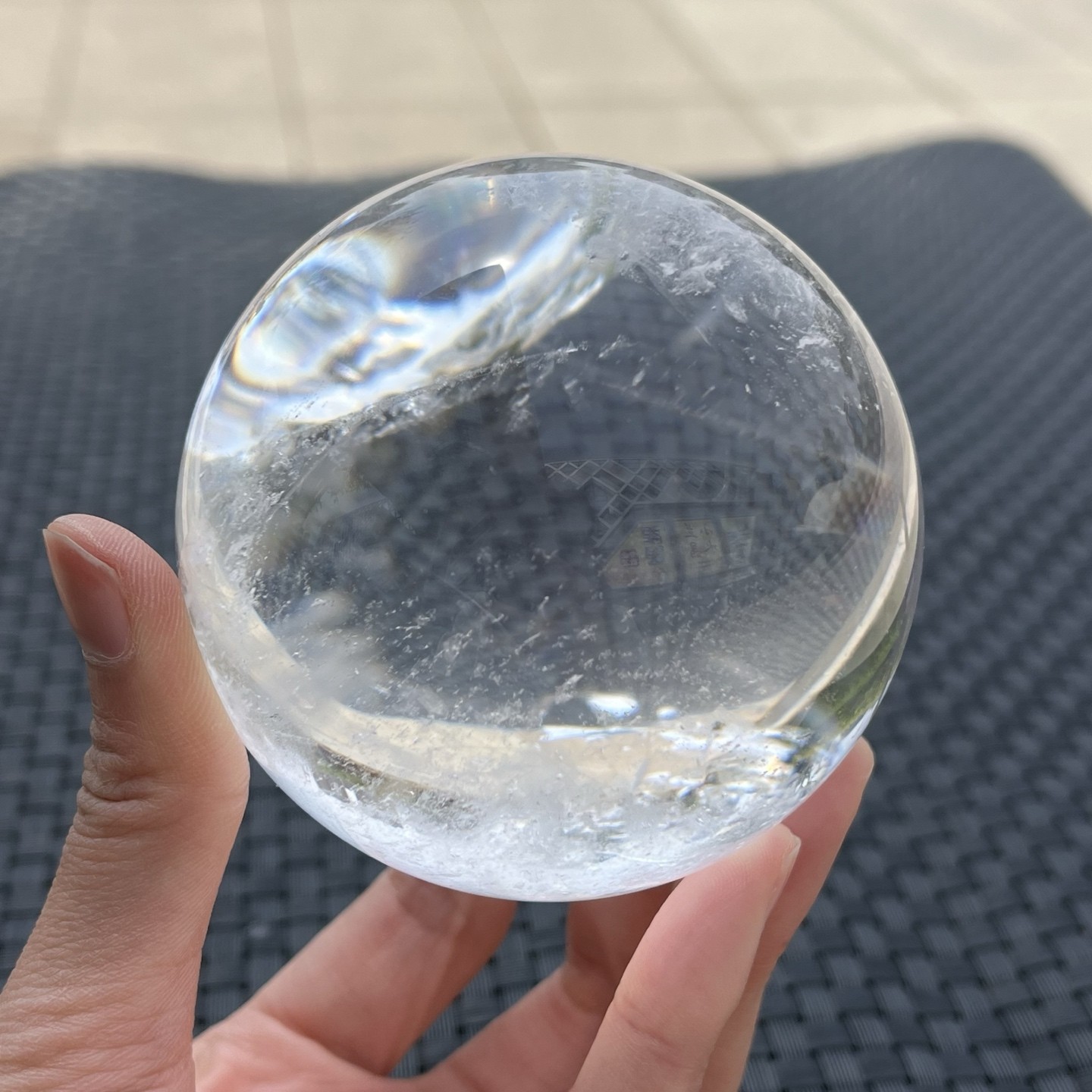 Natural Transparent Clear Quartz Sphere Big Rainbow Flash Crystal Specimen