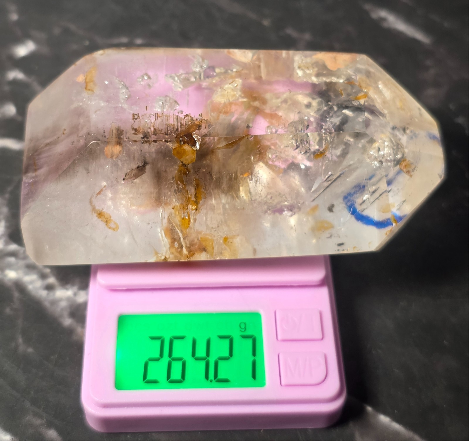 Scenic Enhydro Quartz Moving Bubble Golden Healer Crystal Freeform 264.27g