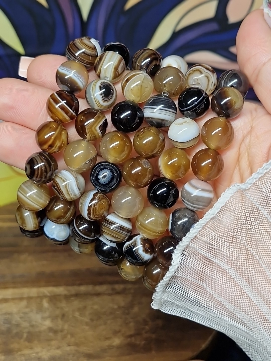Botswana Agate Crystal Bracelet 12mm Genuine Bead Stretch Fit 19.2cm 1pc