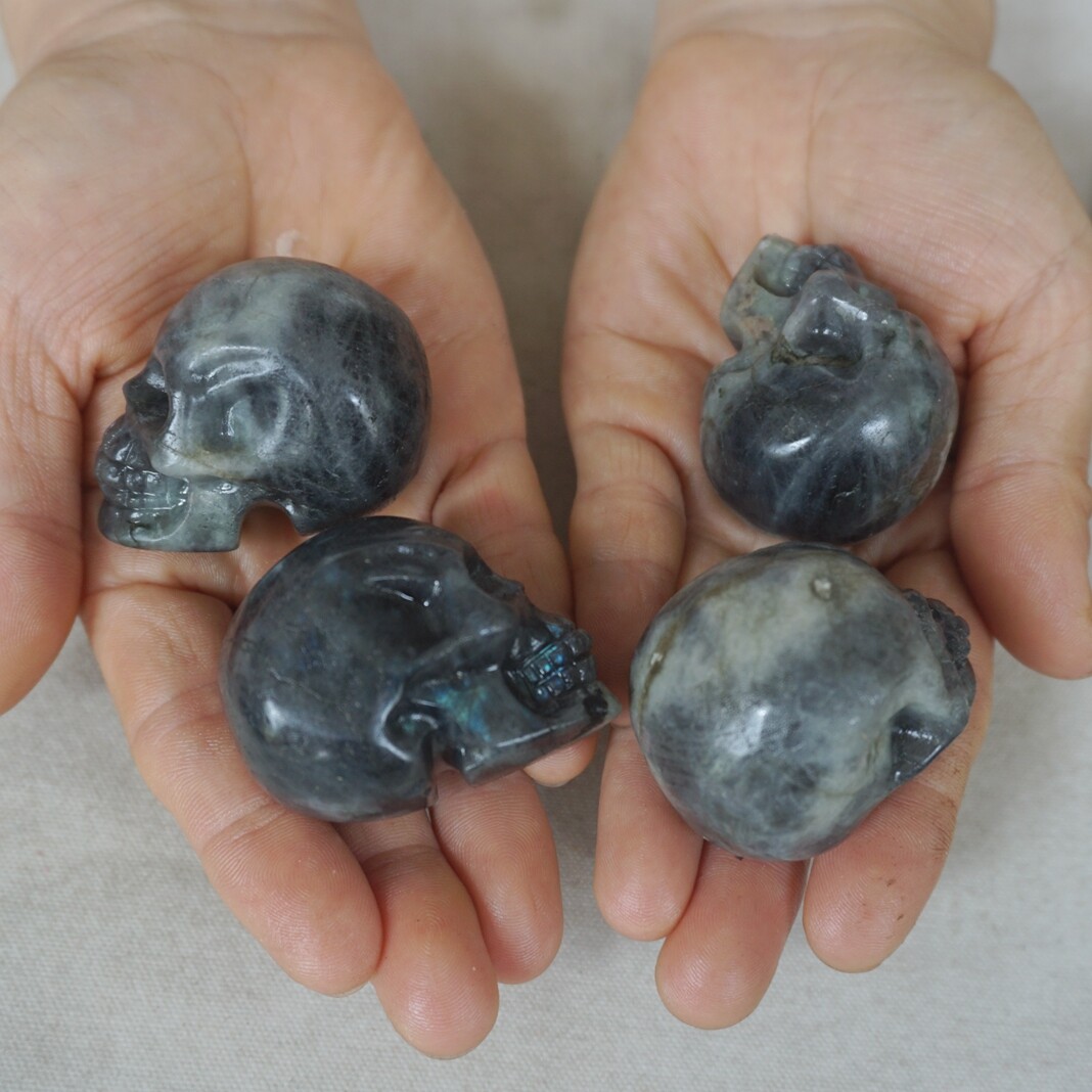 3LB 20 Small Natural Labradorite Quartz Crystal Skull Carving Head Healing 5cm