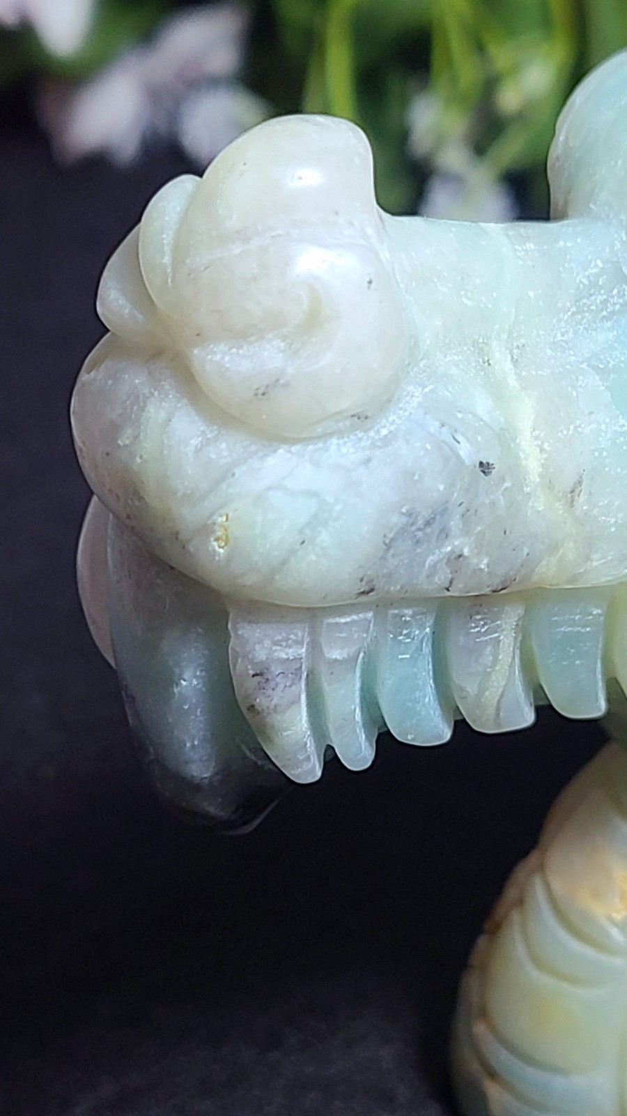 5.2″ 422g Blue Caribbean Calcite Dragon Head Crystal Skull Stone Carving Statue