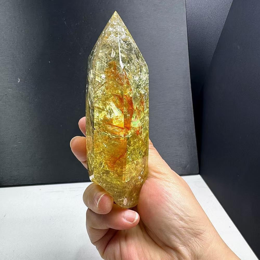 1.92LB Natural citrine Quartz Obelisk Reiki Crystal Tower Healing Energy + STAND