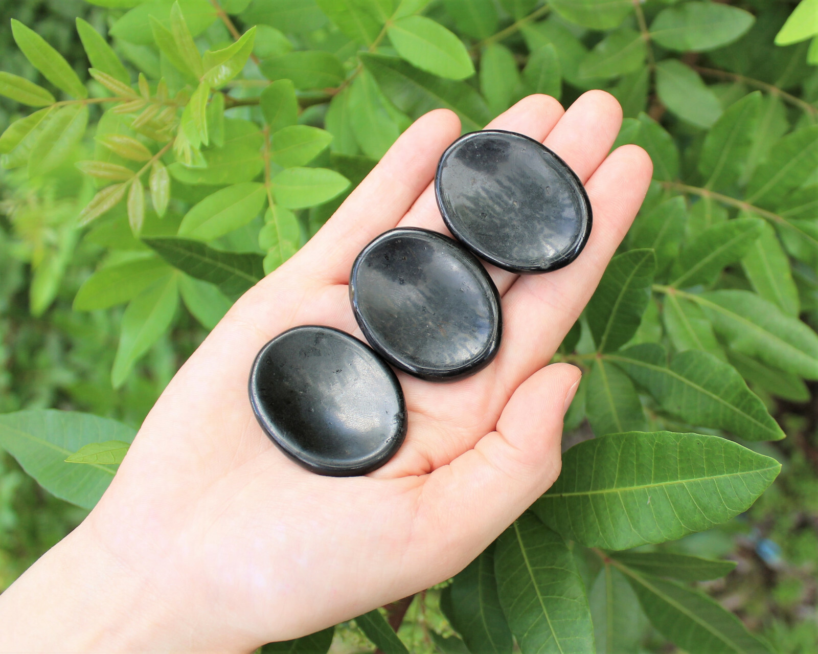 Black Tourmaline Worry Stone (Tourmaline Pocket Palm Stone, Polished Crystal)