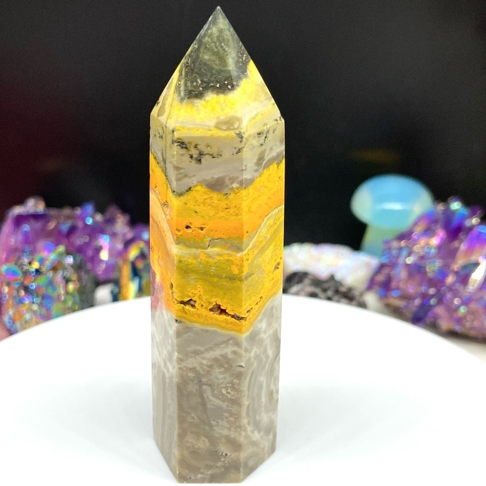 Bumblebee Jasper Tower Natural Stone Crystal Yellow Home Office Decor Gift
