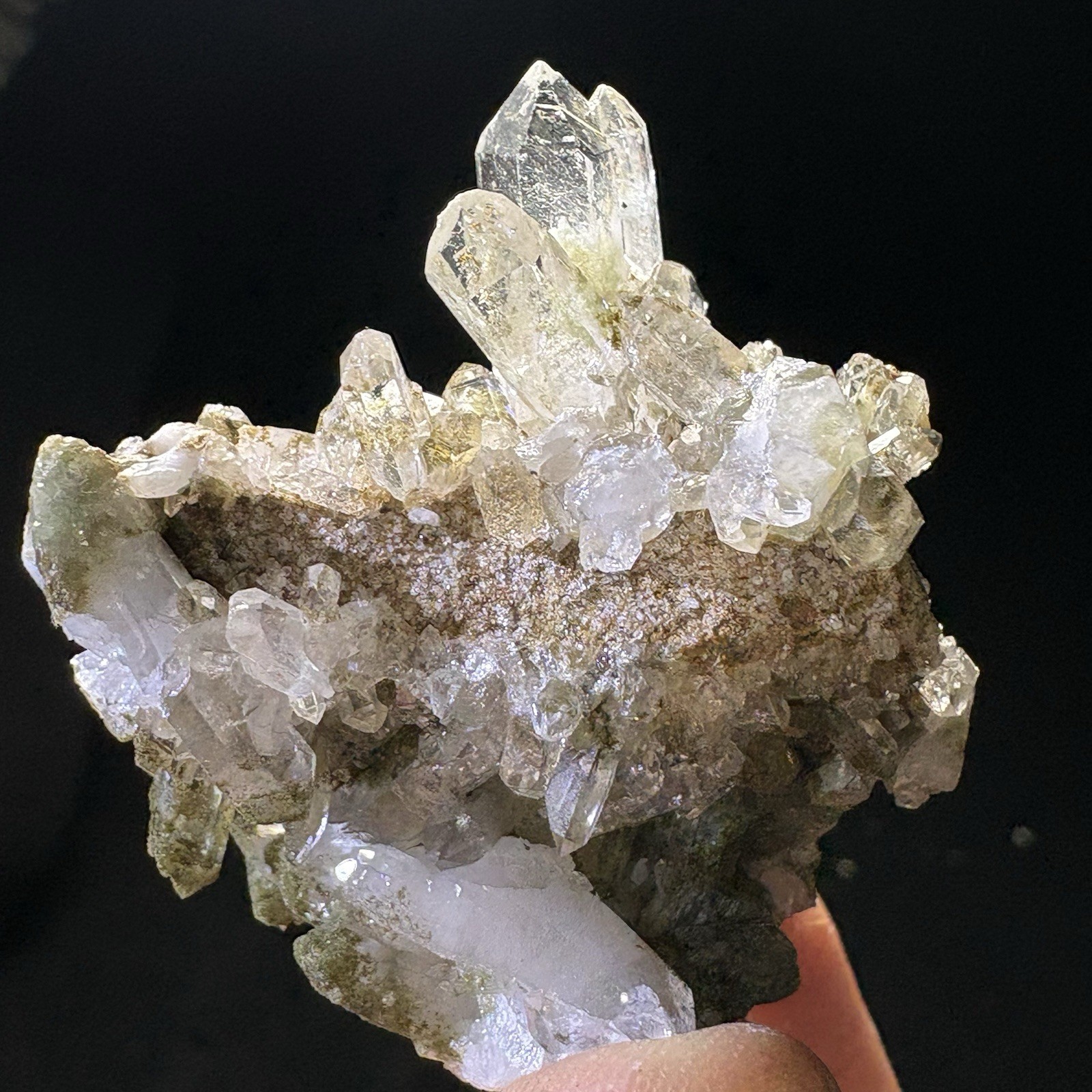 Natural Chlorite Green Phantom Quartz Cluster Raw Mineral Crystal Specimen