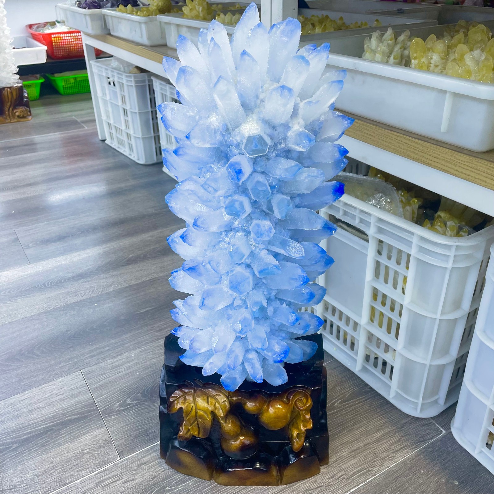 40LB TOP New blue Phantom Cluster Mineral Specimen Home Deco+stand