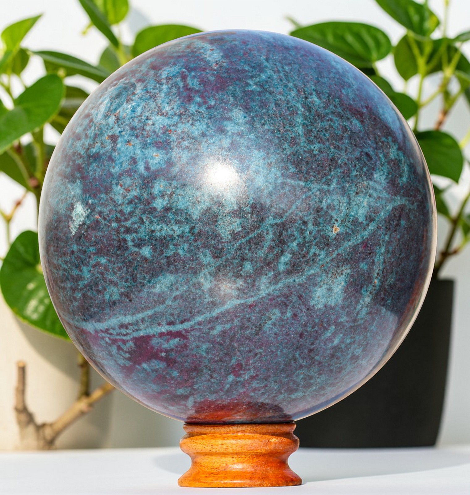XL 230MM Blue Ruby Kyanite Crystal Healing Display Metaphysical Stone Sphere