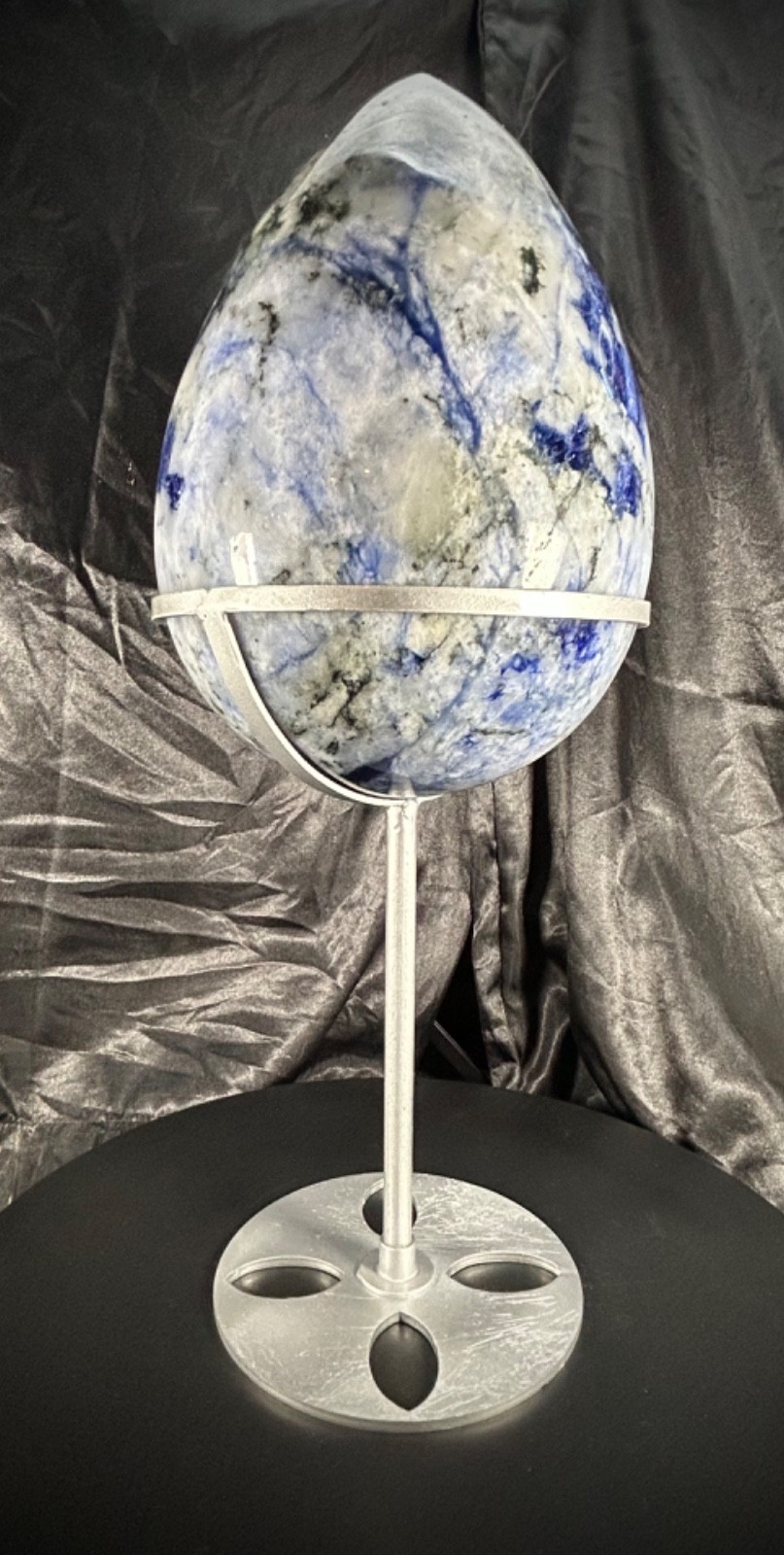 10lb 4.2oz Afghanite Egg Statement Piece 14″ Tall With Metal Stand UV Reactive
