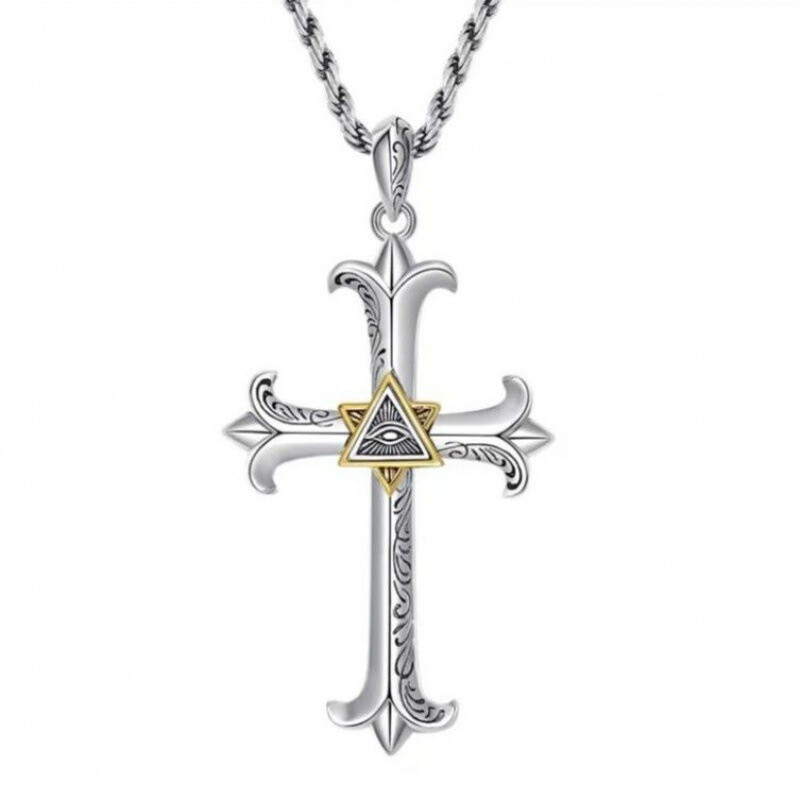 Fashion Jewelry Silver God’s eye Pendant Men women Cross Necklace Gift 1PC