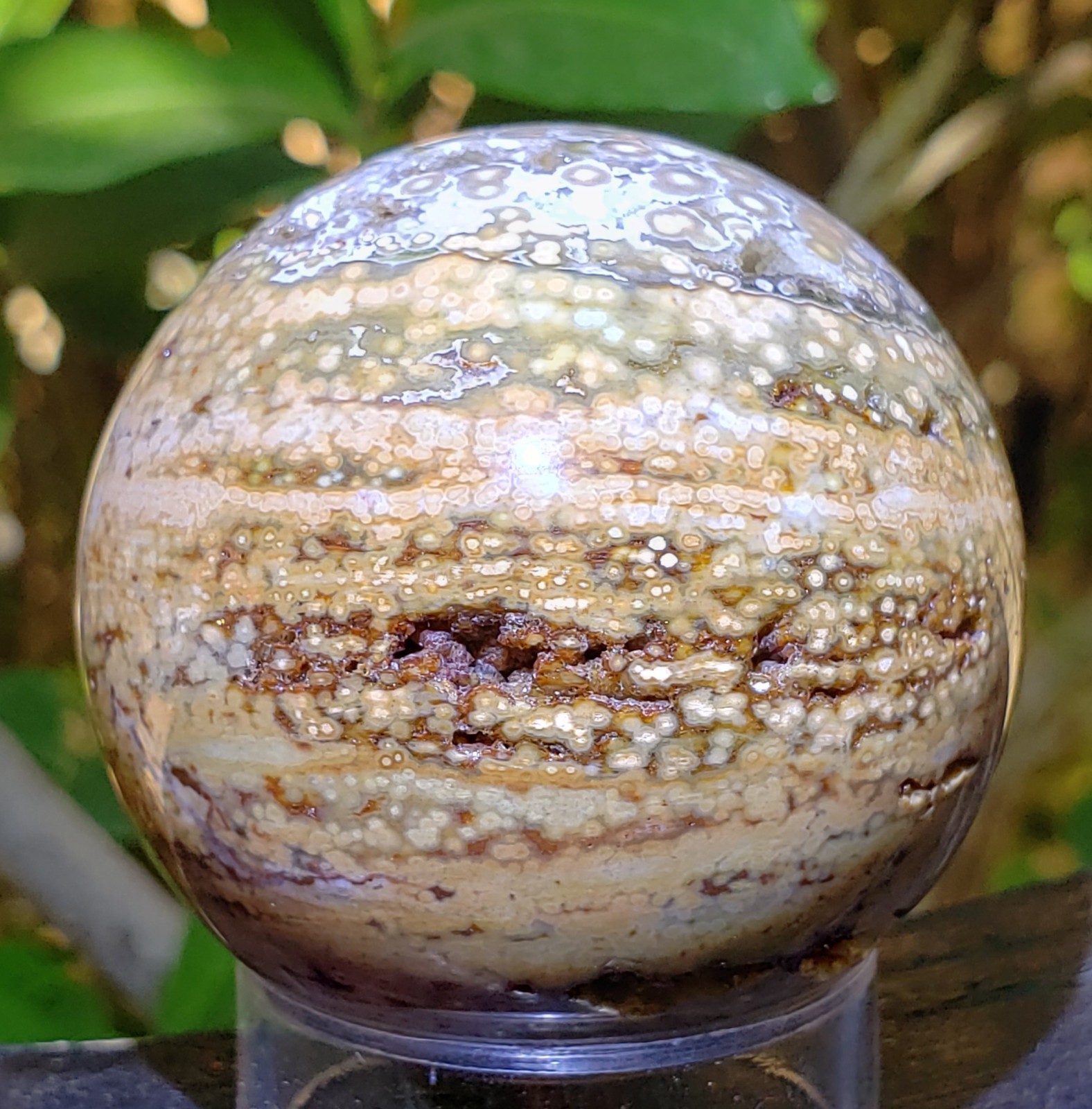 1.75″ Natural 8th Vein Orbicular Ocean Jasper Crystal Sphere Quartz Druzy, 121g