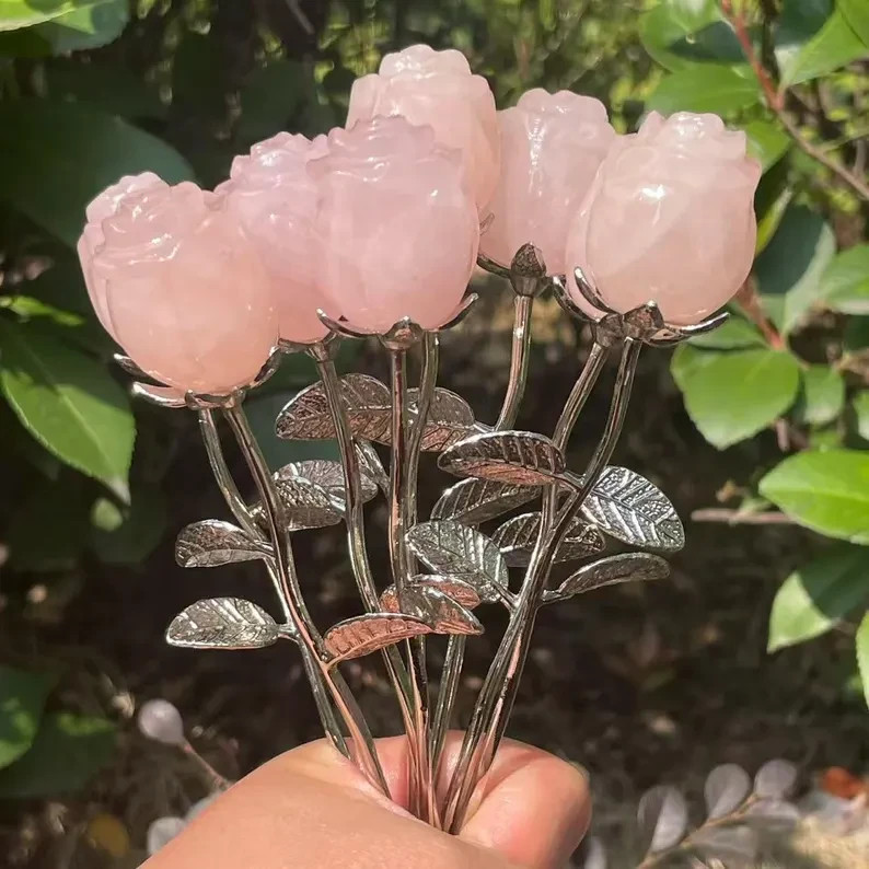 Top Natural Hand Carved Pink Rose Quartz Crystal,Rose flower Home Decor Gift 1pc