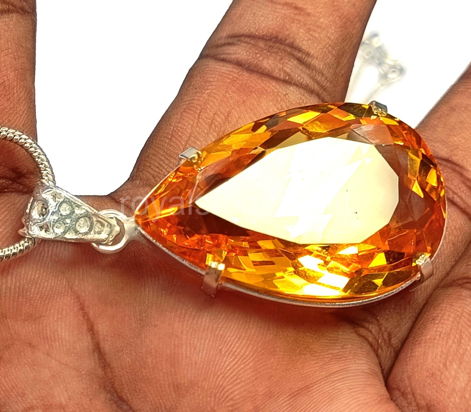 100.5Ct Natural Yellow Sapphire Pendant Pear Shape 925 Silver IGL Certified 5JOY