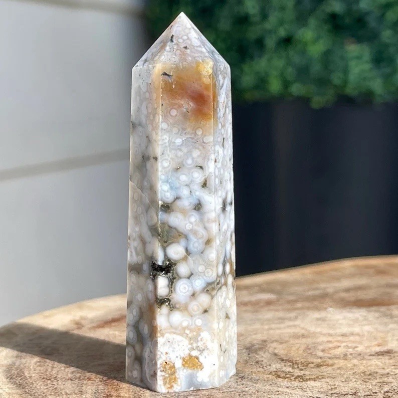 8th Vein Ocean Jasper Tower – Natural Blue & White Rare Bubble Jasper Point