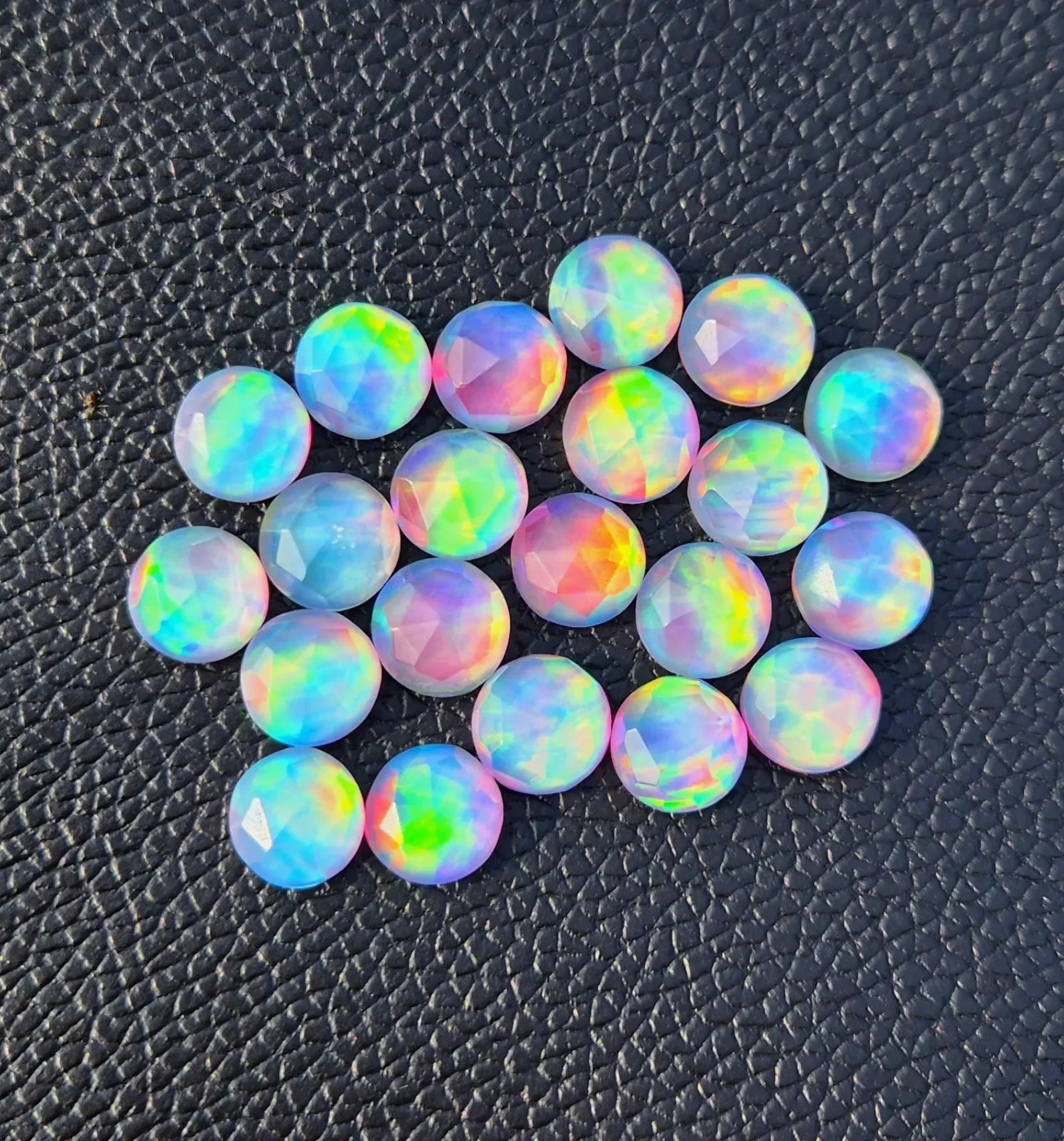 Faceted Aurora Opal Doublet Pair – Round Himalayan Crystal, 10mm