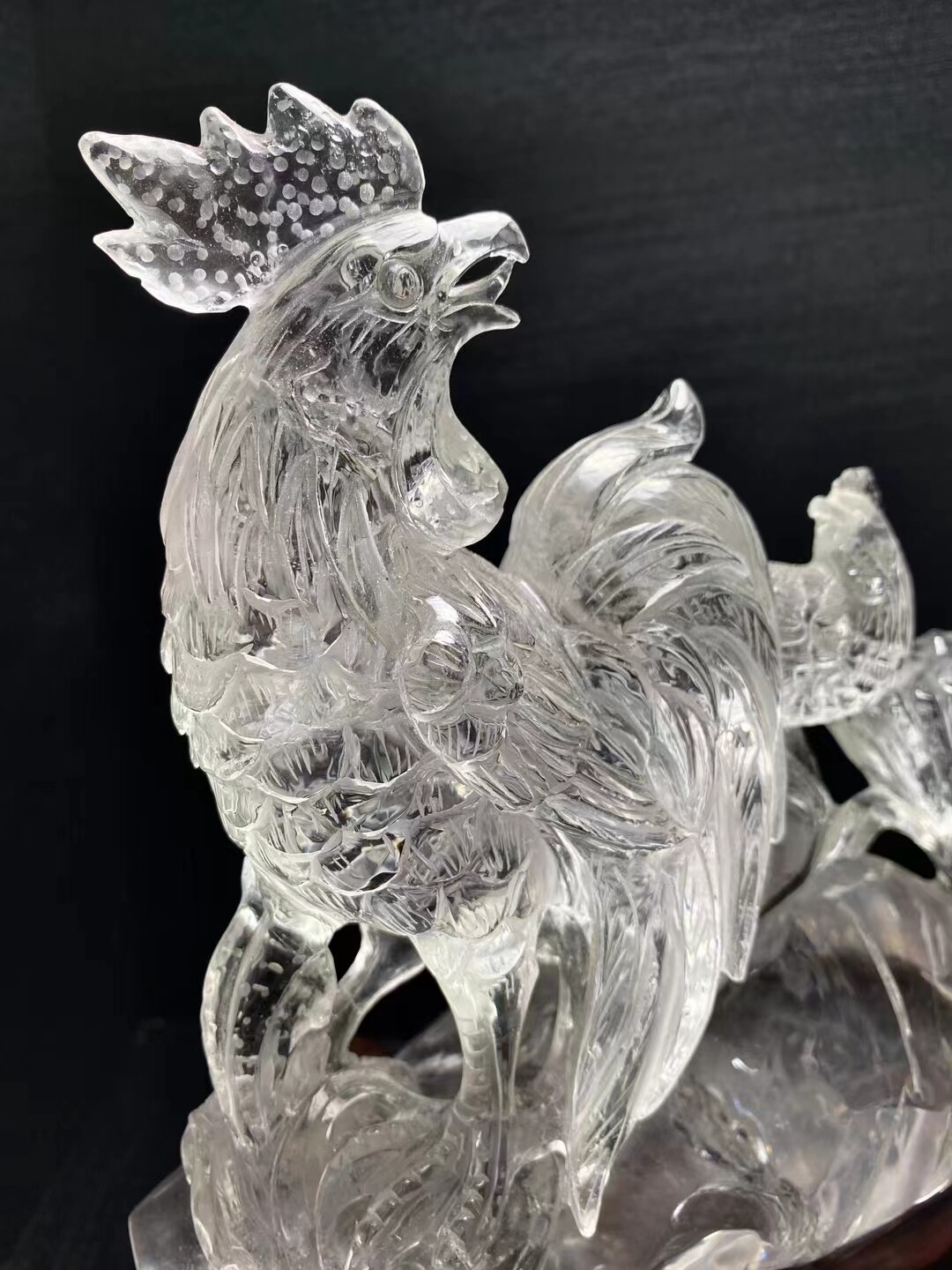 6.88LB Top Natural Clear Crystal Quartz Rooster Carved Crystal Decor + Stand