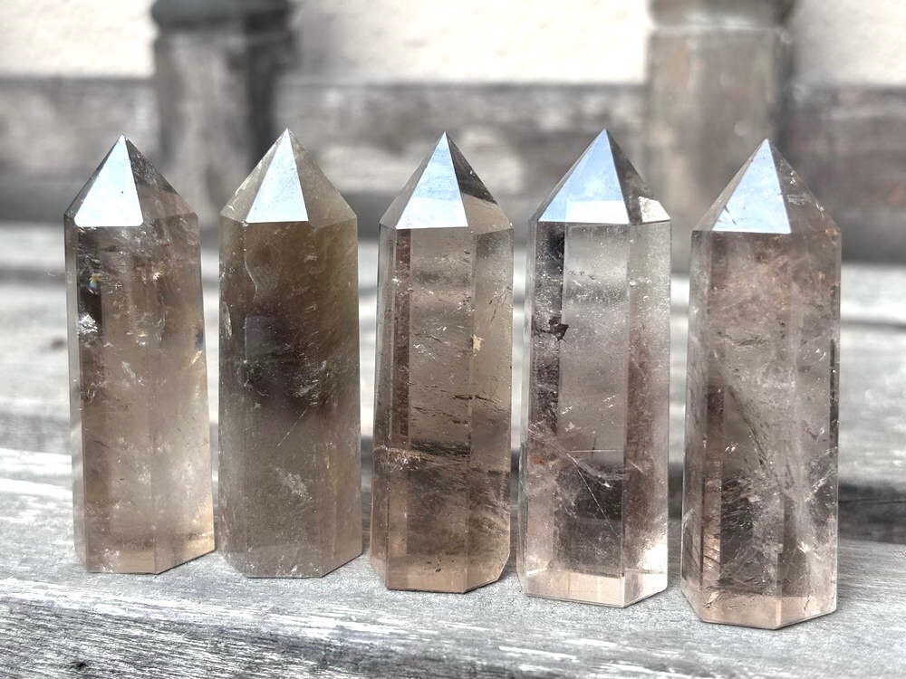 5pcs Lot 2”+ Smokey Quartz Crystal Point Wand Healing Tower Obelisk Polished