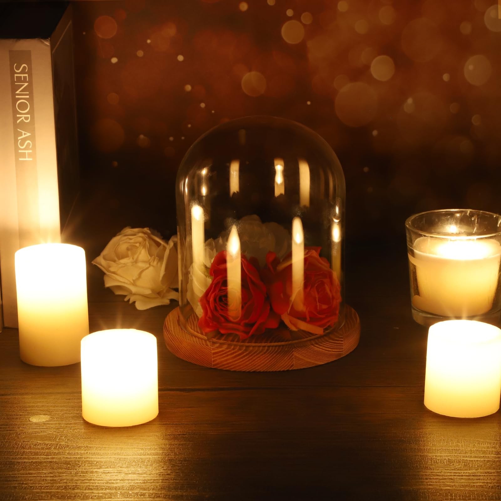 Glass Display Dome Cloche with Solid Wood Base, Clear Dome Bell Terrarium Jar…