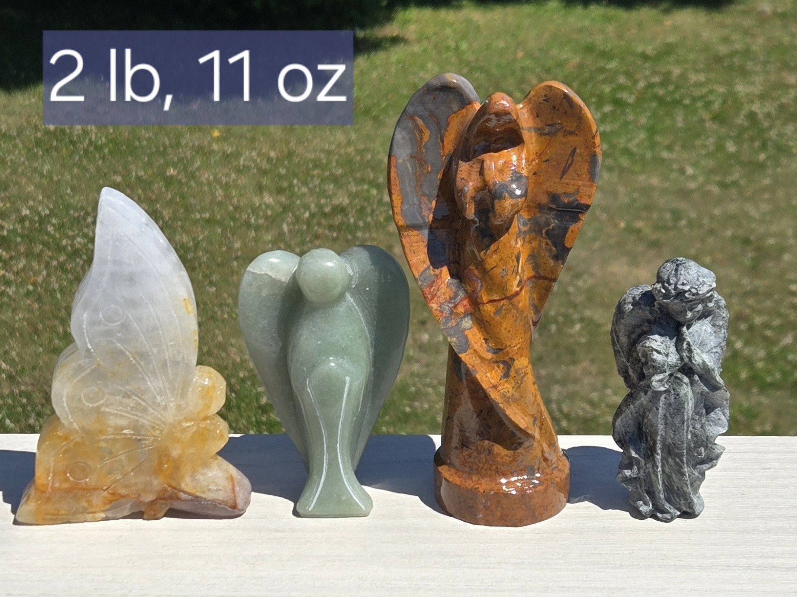 1219g [2 lb 11 oz] NEW 4 Pc Angels & Fairy Gemstone Crystal Carvings. USA